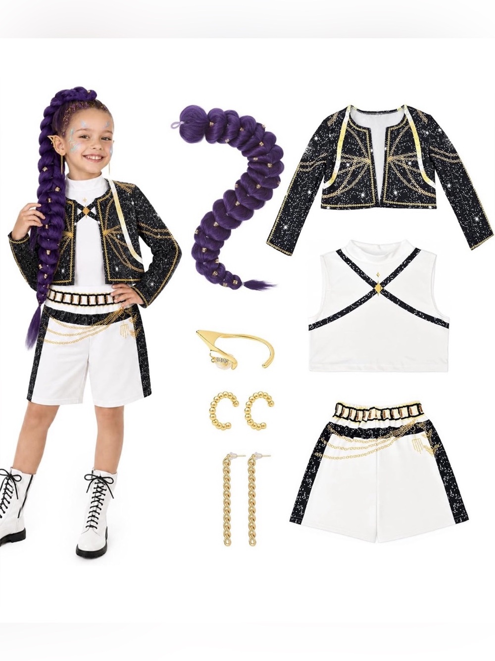 Girls Halloween Costume, Pop Singer, with Purple Braid, size 5-6Y, NWT